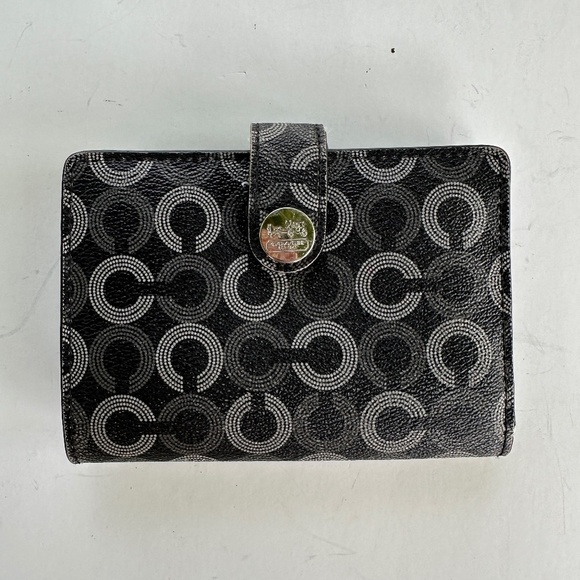 Coach Handbags - Coach Signature Black Gray Lilac Bifold Wallet - Leather Lilac interior